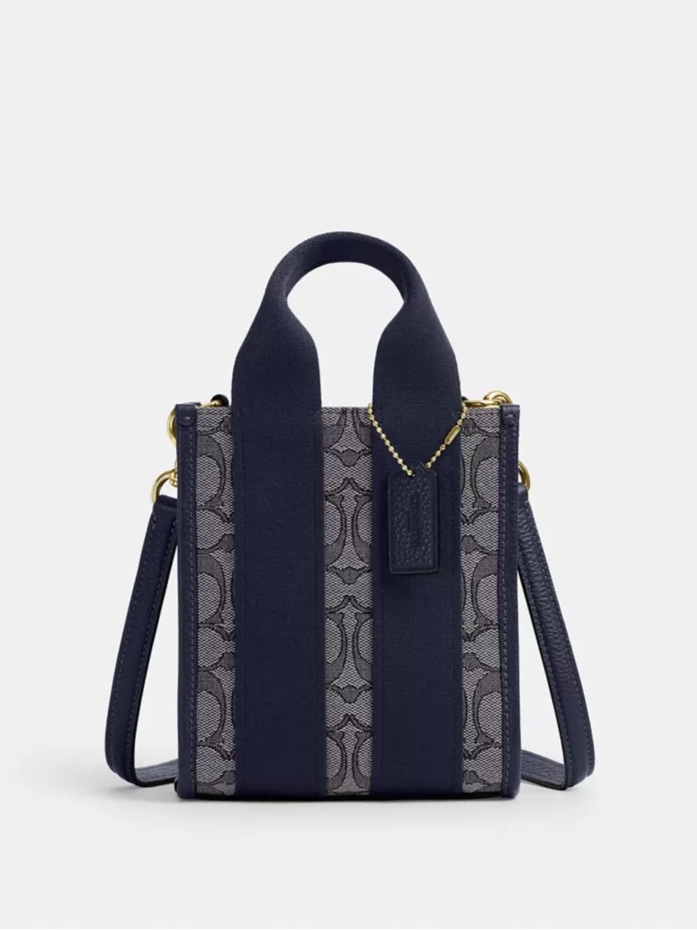 Coach Navy Signature Jacquard Smith Mini Crossbody Tote